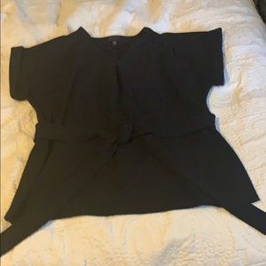 Black roll sleeved tie front dressy top